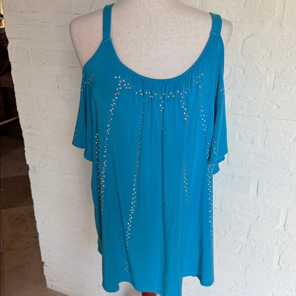 Luxe Turquoise Sleeveless Top with Stud Accents